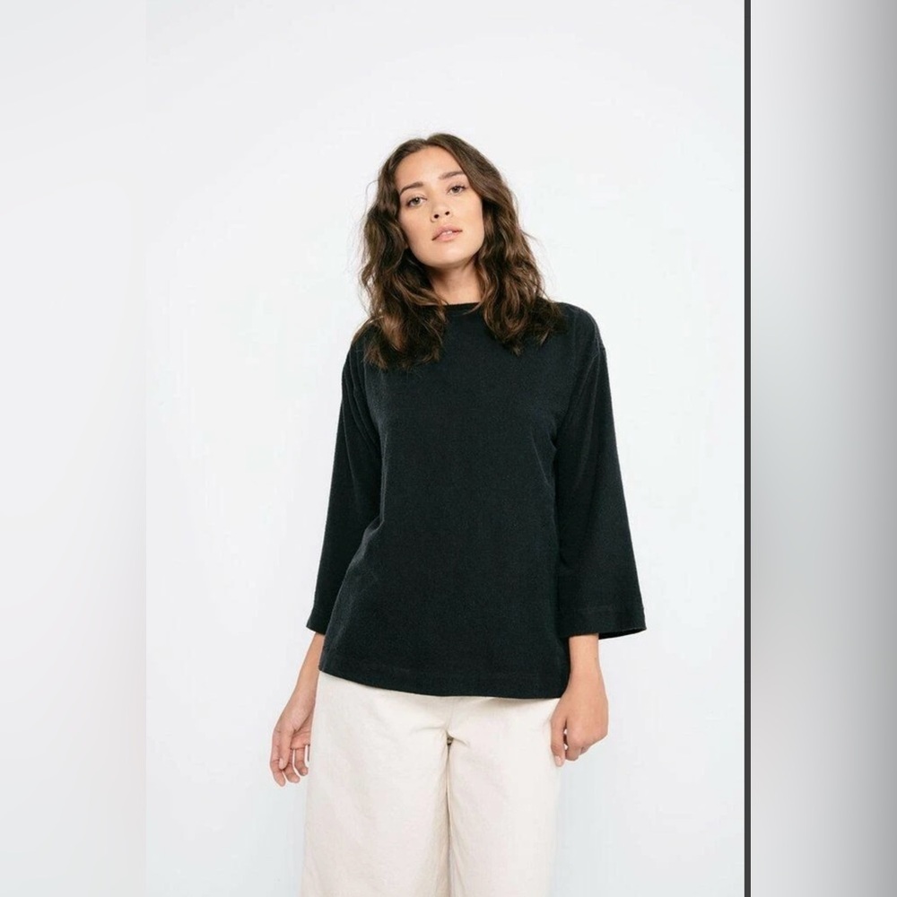 Elizabeth Suzann Eva Black Raw Silk Top, M